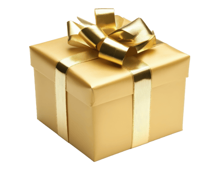 Gold gift box with ribbon and bow png