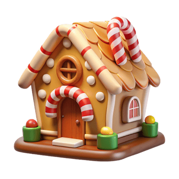 extraordinary abstract A whimsical, gingerbread house with candy cane columns and gumdrop decorations. Bright, festive lighting with a playful, cartoonish style detailed png