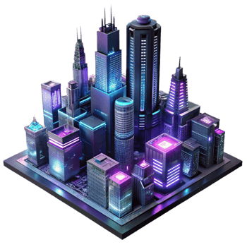 magnificent abstract A futuristic, cyberpunk cityscape with towering skyscrapers and neon signs. Dark, moody lighting with a gritty, dystopian style premium png