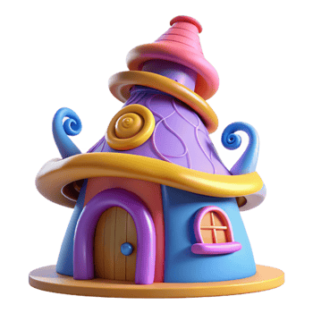 serene modern A whimsical, Dr. Seuss-inspired house with swirling shapes and bright colors. Playful, cartoonish lighting with a whimsical, imaginative style 4K png