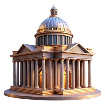 stunning artistic A grand, neoclassical courthouse with towering columns and a majestic dome. Dramatic, cinematic lighting with a stately, formal style original png