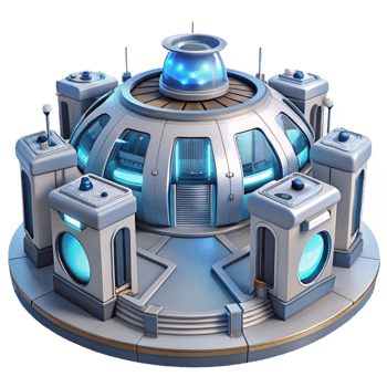 vibrant modern A futuristic, space station with rotating sections and docking bays. Bright, sterile lighting with a scientific, futuristic style 4K png