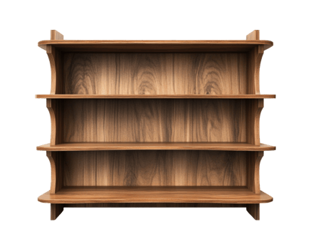 A wooden shelf with three shelves on it png