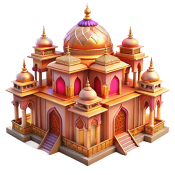 serene classic An elaborate, Indian palace with intricate carvings and vibrant colors. Warm, rich lighting with an ornate, opulent style professional png