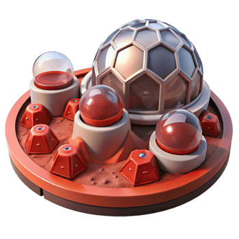 impressive contemporary A futuristic, Mars colony with geodesic domes and red Martian soil. Harsh, red-tinted lighting with a scientific, futuristic style high quality png