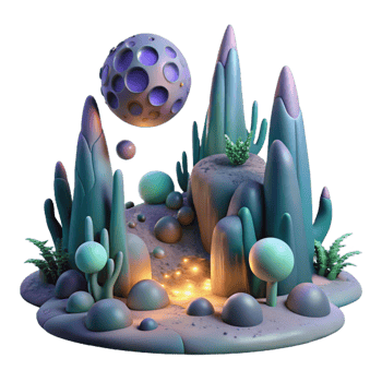 stunning modern An alien landscape with strange, glowing flora and towering rock formations, illuminated by the light of multiple moons. Surreal, otherworldly style authentic png