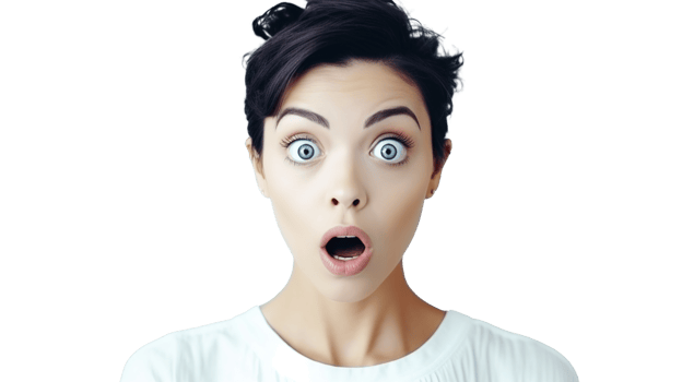 Excited Woman with Open Eyes Isolated on Transparent Background png