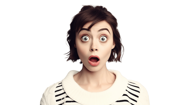 Surprised Woman with Big Eyes Isolated on Transparent png
