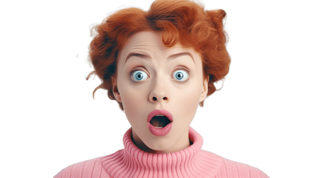 Surprised Woman with Big Eyes Isolated on Transparent Background png