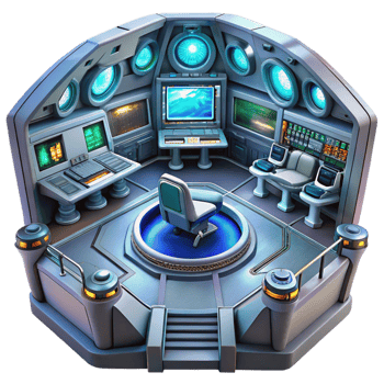 dramatic creative A highly detailed, futuristic spaceship interior, with glowing control panels and holographic displays. Realistic rendering authentic png