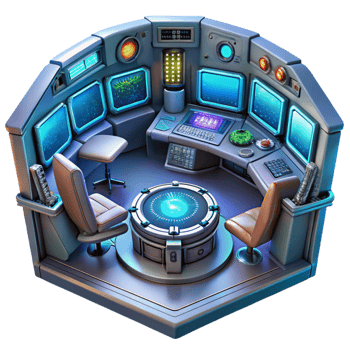 magnificent classic A highly detailed, futuristic spaceship interior, with glowing control panels and holographic displays. Realistic rendering genuine png