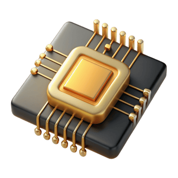 stunning vintage A single microchip, magnified to reveal its complex architecture, golden circuits etched onto a dark silicon surface, lit by a scanning electron microscope, scientific style 4K png