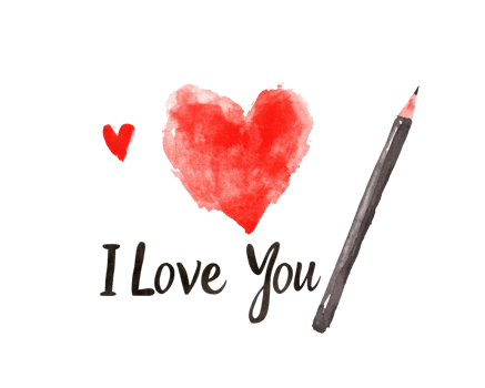 I Love You in vibrant red hearts and pencil illustration expresses affection and warmth. Perfect for romantic occasions or heartfelt messages png