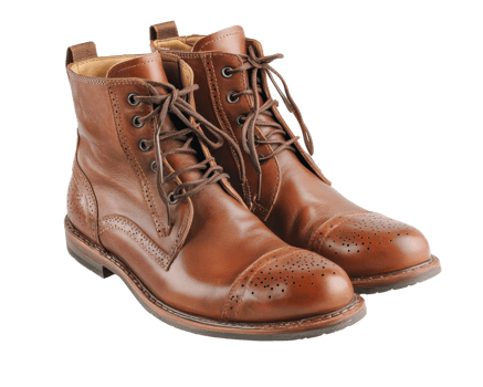 Stylish brown leather boots with lace up design and perforated details, perfect for casual or formal wear. These boots combine comfort and elegance for any occasion png