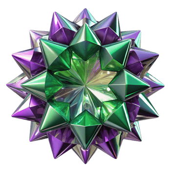 vibrant creative Fragmented, crystalline shards of amethyst and emerald, reflecting a kaleidoscopic light pattern, in an abstract expressionist style detailed png
