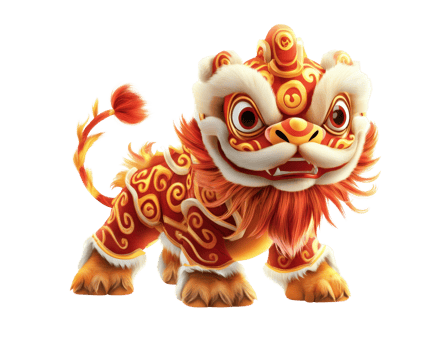 vibrant lion dance costume character with intricate patterns and bright colors, symbolizing celebration and joy. This animated figure showcases cultural heritage and festive spirit png