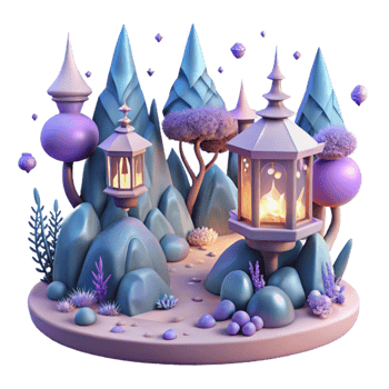 magnificent modern Dreamlike Forest with Floating Lanterns Isolated for Fantasy Illustrations premium png
