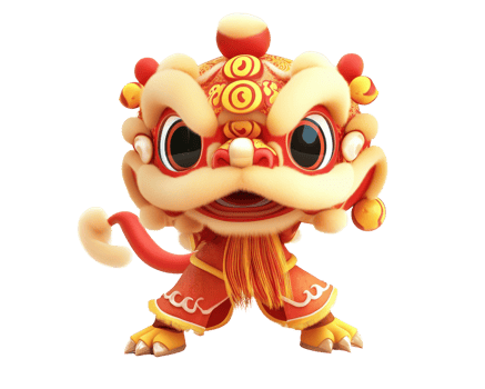 vibrant lion dance costume character with bright colors and intricate details, showcasing cultural heritage and festive spirit. Perfect for celebrations and events png