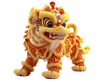 vibrant lion dance costume featuring intricate designs and bright colors, symbolizing celebration and good fortune. This traditional figure is often seen during festivals png