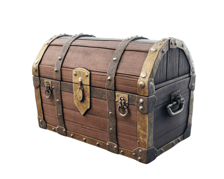 A wooden chest with gold and silver trim png
