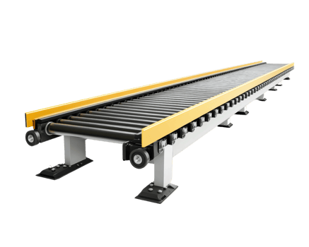 Conveyor belt system for industrial use, featuring sturdy design and efficient rollers. Ideal for transporting goods in warehouses and factories png