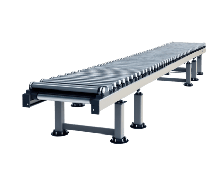 Conveyor roller system for efficient material handling in warehouses. This industrial equipment enhances productivity and streamlines operations in various settings png