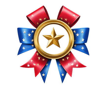 A gold star with a red, white and blue ribbon png