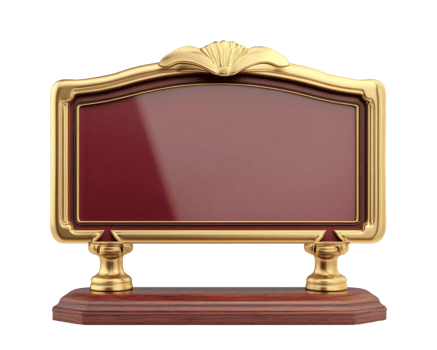 A gold frame with a red sign on it png