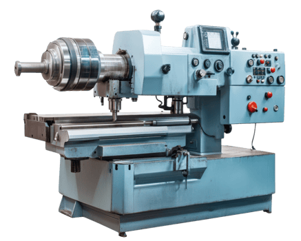 Industrial lathe machine with control panel and metal components, used for precision machining and shaping materials in manufacturing processes png