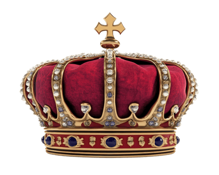 Royal crown with red velvet and gold accents, adorned with jewels, symbolizing power and authority. This majestic piece represents royalty and tradition png