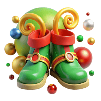 elegant abstract Elf Shoes Curly Toed Green Red Isolated Festive png