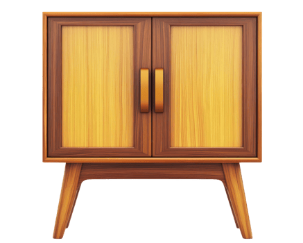 A wooden cabinet with two doors on a black background png