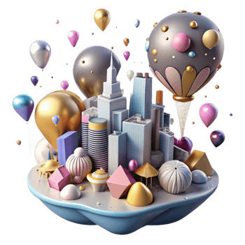 stunning traditional Floating Balloons Over City Cutout Surreal Celebration original png