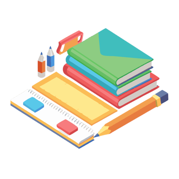 Creative school supplies display classroom digital illustration colorful environment top-down view educational tools png