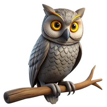 serene classic A wise old owl perched on a weathered branch, staring intently with piercing yellow eyes, moonlight, dramatic lighting, painterly style authentic png