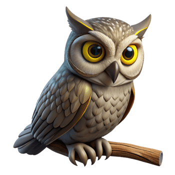 impressive minimalist A wise old owl perched on a weathered branch, staring intently with piercing yellow eyes, moonlight, dramatic lighting, painterly style high quality png