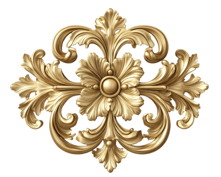 Elegant golden floral ornament with intricate details and curves, perfect for decorative purposes. This stunning design adds touch of luxury and sophistication to any space png