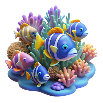 vibrant classic A school of tropical fish swimming through a coral reef, vibrant colors, underwater photography style high quality png