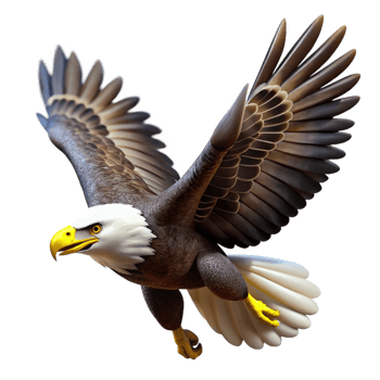 dramatic classic A majestic bald eagle soaring through the sky, sharp focus on the eagle, blurred background, action shot, photorealistic style exclusive png