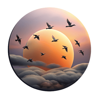 elegant modern A flock of birds flying in formation against a dramatic sunset sky, silhouette, minimalist style exclusive png