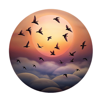 beautiful artistic A flock of birds flying in formation against a dramatic sunset sky, silhouette, minimalist style 4K png