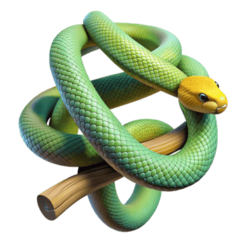 dramatic vintage A slithering snake with vibrant scales, coiled around a branch, macro photography style professional png