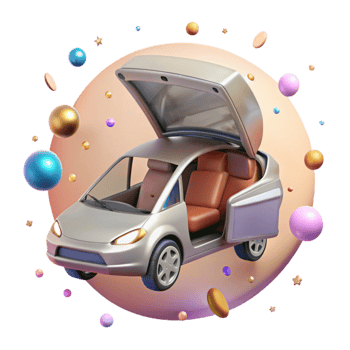 beautiful vintage Flying Car with Open Doors Cutout for Product Displays genuine png