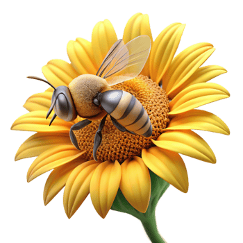 impressive minimalist A close-up of a bee collecting pollen from a sunflower, with visible pollen grains. Macro photography, warm sunlight detailed png
