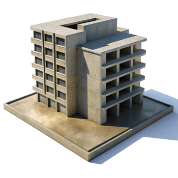 dramatic classic A Brutalist concrete apartment complex, harsh shadows cast by the afternoon sun, gritty, photorealistic render original png