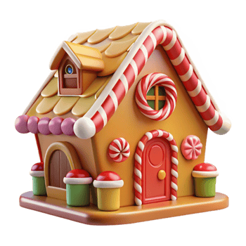 elegant abstract A whimsical gingerbread house, adorned with candy and frosting, bright, cheerful lighting, cartoon style high resolution png