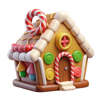 stunning abstract A whimsical gingerbread house, adorned with candy and frosting, bright, cheerful lighting, cartoon style genuine png