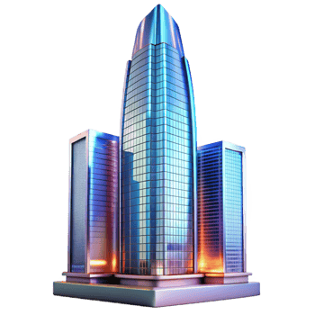 wonderful minimalist A towering skyscraper made entirely of glass, reflecting the city skyline, vibrant, dynamic lighting, photorealistic style professional png