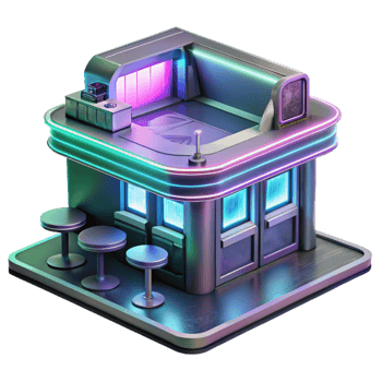 dramatic rustic A futuristic cyber cafe, neon lights and holographic displays, cyberpunk style, digital art 4K png