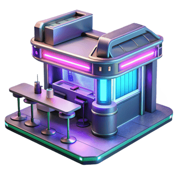 vibrant classic A futuristic cyber cafe, neon lights and holographic displays, cyberpunk style, digital art high quality png